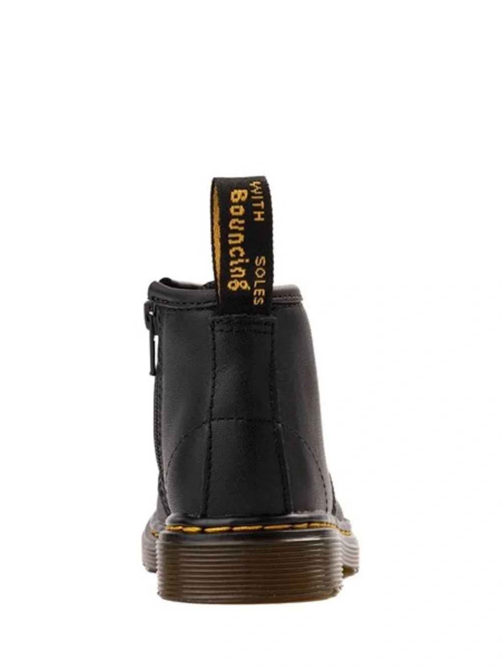 Dr. Martens Black Leather Toddler Lace-Up Boot with Yellow Stitching